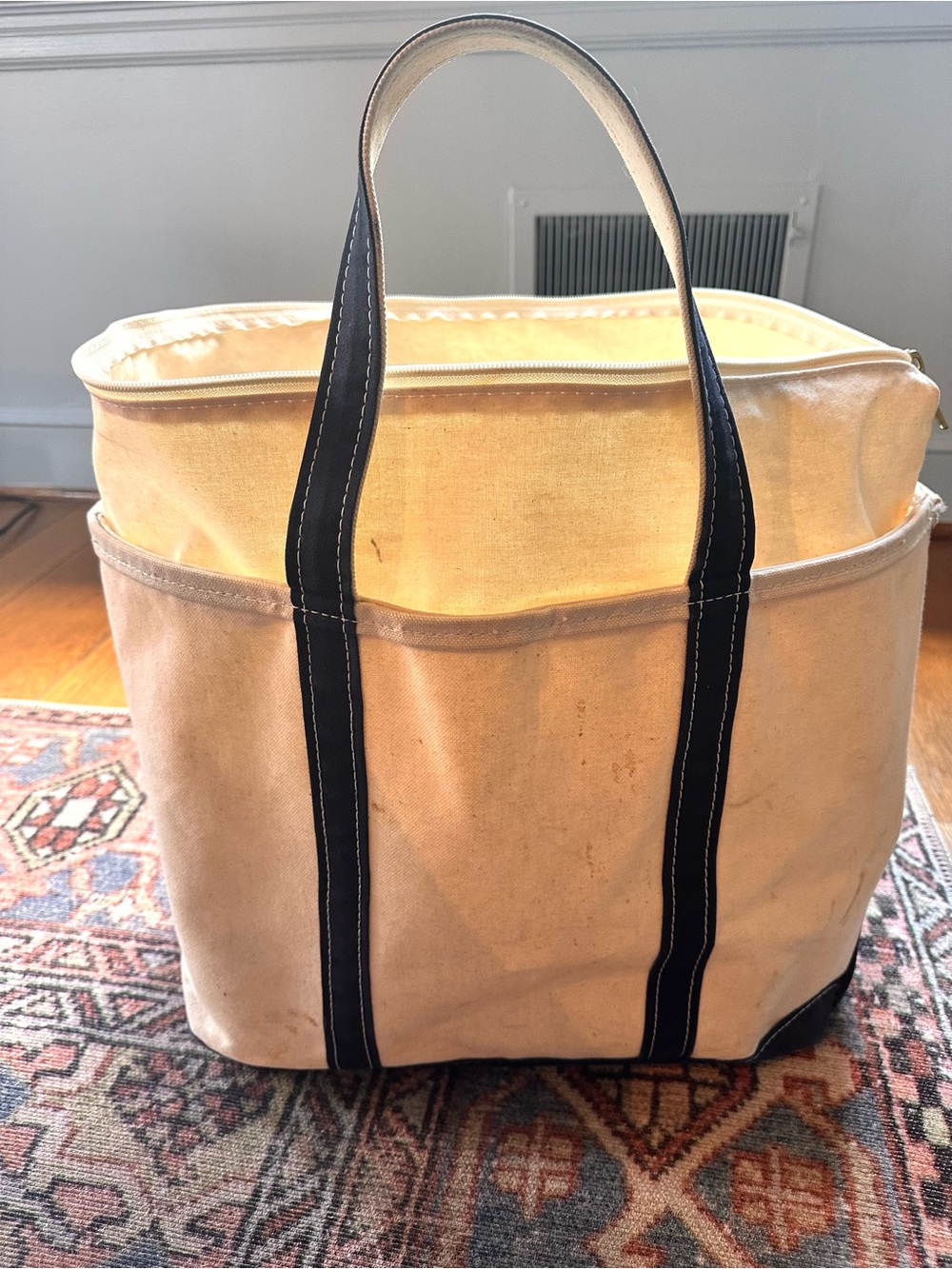 Vintage L.L.Bean Boat & Tote Large Zip Top Navy Canvas Green Label USA 🇺🇸 - Picture 7 of 15